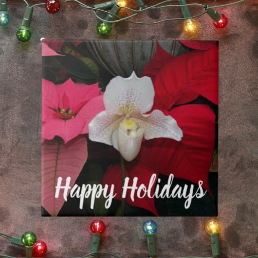 Red Poinsettias und Lady Slipper Orchid Holiday Fliese