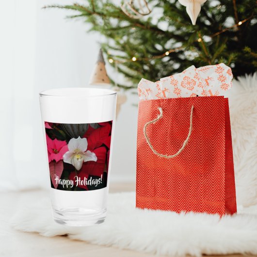 Red Poinsettias und Lady Slipper Orchid Holiday Glas