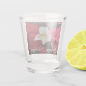 Red Poinsettias und Lady Slipper Orchid Holiday Schnapsglas (Rückseite)