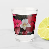 Red Poinsettias und Lady Slipper Orchid Holiday Schnapsglas (Vorderseite)