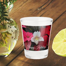 Red Poinsettias und Lady Slipper Orchid Holiday Schnapsglas