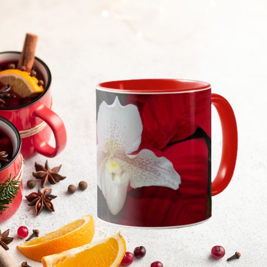 Red Poinsettias und Lady Slipper Orchid Holiday Tasse