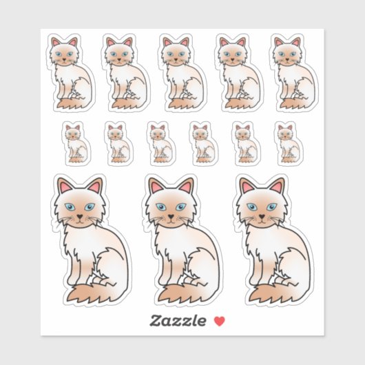 Red Point Birman / Ragdoll Niedlicher Cartoon Katz Aufkleber (Blatt)