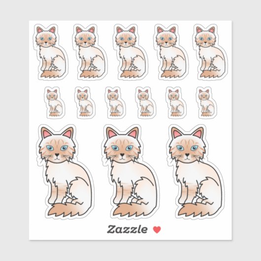 Red Point Tabby Birman / Ragdoll Cartoon Cats Aufkleber (Blatt)