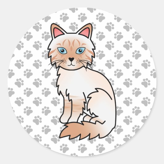 Red Point Tabby Birman / Ragdoll Niedlich Cat & Pa Runder Aufkleber (Vorderseite)