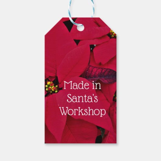 RED POINTSETTIA GIFT TAG GESCHENKANHÄNGER (Vorderseite)