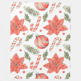 RED POINTSETTIAS CANDY CANDY CANES AND ORNAMENTS FLEECEDECKE