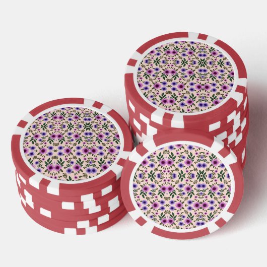 Red poker chip with floral pattern  (Stapel)