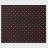 Red Polka Dot auf Black Large Space Wrapping Paper Geschenkpapier (Flach)