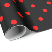 Red Polka Dot auf Black Large Space Wrapping Paper Geschenkpapier (Rolleneckpunkt)