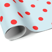 Red Polka Dot auf blauen großen Raum Geschenkpapier (Rolleneckpunkt)