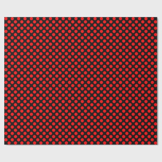 Red Polka Dot auf schwarzem Wrapping Paper Geschenkpapier (Flach)