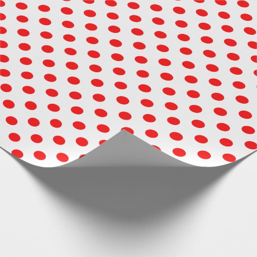 Red Polka Dot auf weißem Medium Space Geschenkpapier (Ecke)