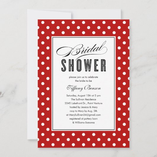 Red Polka Dot Bridal Dusche Einladungen (Vorderseite)