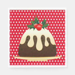 Red Polka Dot, Christmas Pudding Napkins Serviette