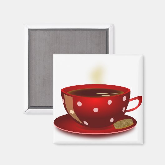 Red Polka Dot Coffee Cup Magnet (Vorderseite/Rückseite)