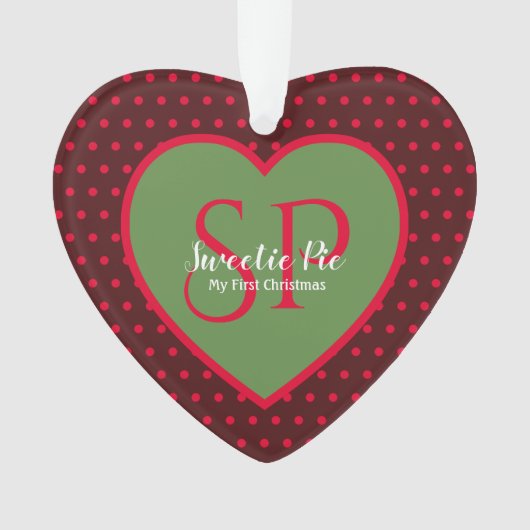 Red Polka Dot Erster Weihnachtsurlaub Herz Ornament (Vorderseite)