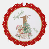 Red Polka Dot Erstes Weihnachtsdesign Ornament Karte (Vorderseite)