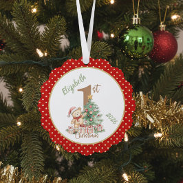 Red Polka Dot Erstes Weihnachtsdesign Ornament Karte