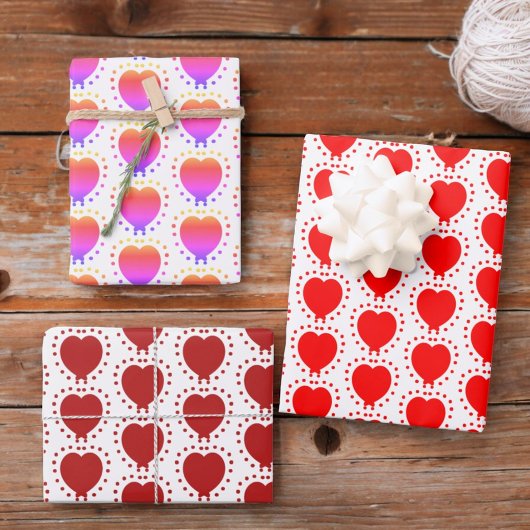 Red Polka Dot Heart Abstrakter Besondere Anlass Geschenkpapier Set