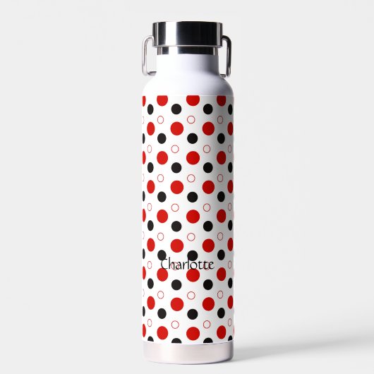 Red Polka dot Individuelle Name Trinkflasche (Vorne)