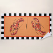 Red Polka Dot Lobster mit Namen Strandtuch (Vorderseite)