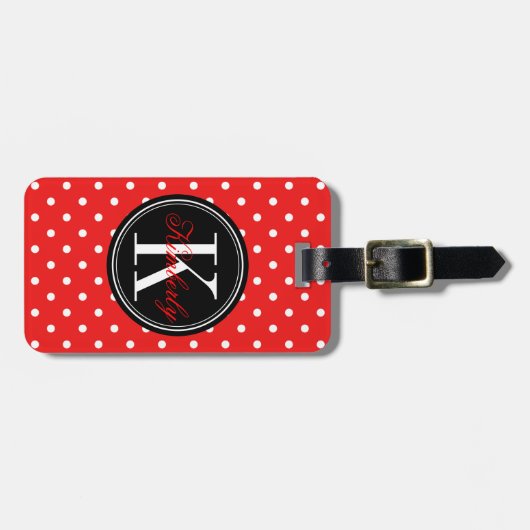 Red Polka Dot mit Black Monogram Gepäckanhänger (Vorderseite horizontal)