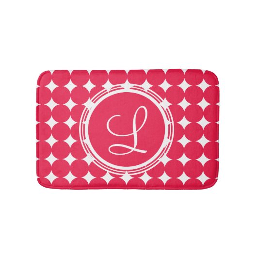 Red Polka Dot Monogram Badematte (Vorderseite)
