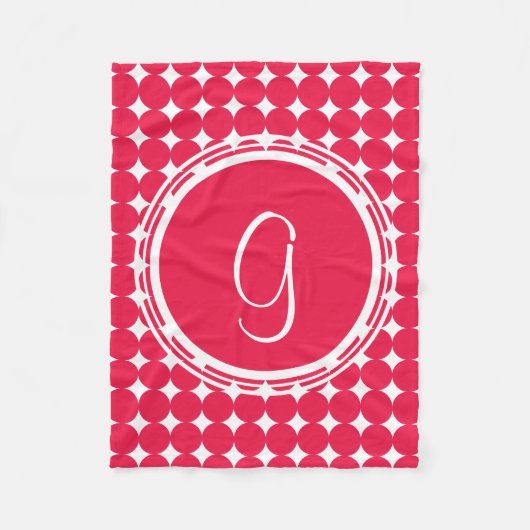 Red Polka Dot Monogram Fleecedecke (Vorderseite)