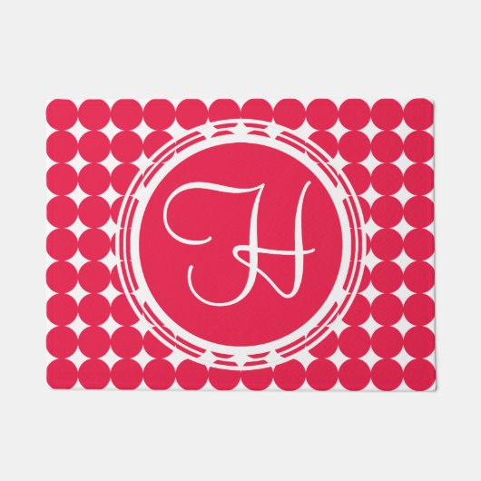 Red Polka Dot Monogram Fußmatte (Vorderseite)