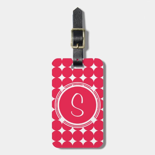 Red Polka Dot Monogram Gepäckanhänger (Vorderseite vertikal)