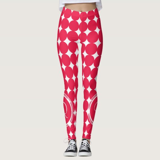 Red Polka Dot Monogram Leggings (Vorderseite)