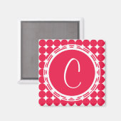 Red Polka Dot Monogram Magnet (Vorderseite/Rückseite)