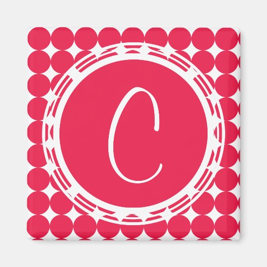 Red Polka Dot Monogram Magnet (Vorne)