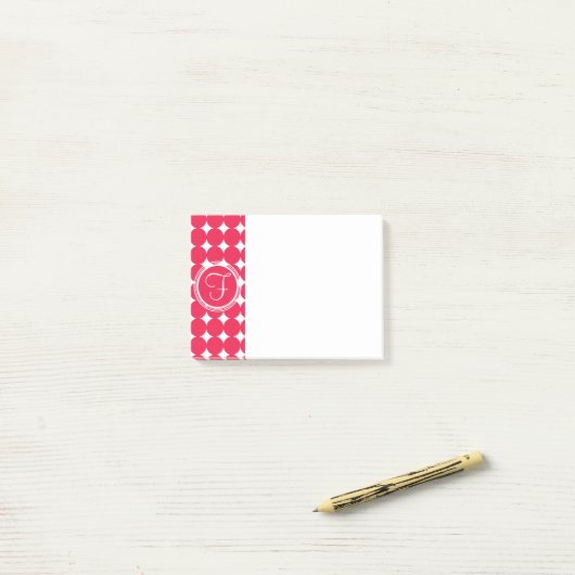Red Polka Dot Monogram Post-it Klebezettel (Auf Schreibtisch)