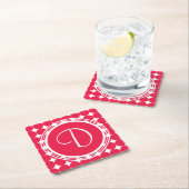 Red Polka Dot Monogram Rechteckiger Pappuntersetzer (Vor Ort)