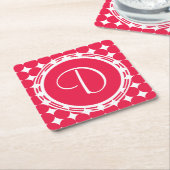 Red Polka Dot Monogram Rechteckiger Pappuntersetzer (angewinkelt)