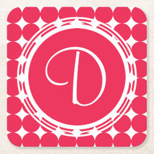 Red Polka Dot Monogram Rechteckiger Pappuntersetzer
