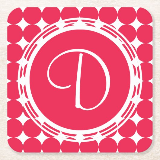 Red Polka Dot Monogram Rechteckiger Pappuntersetzer (Vorderseite)
