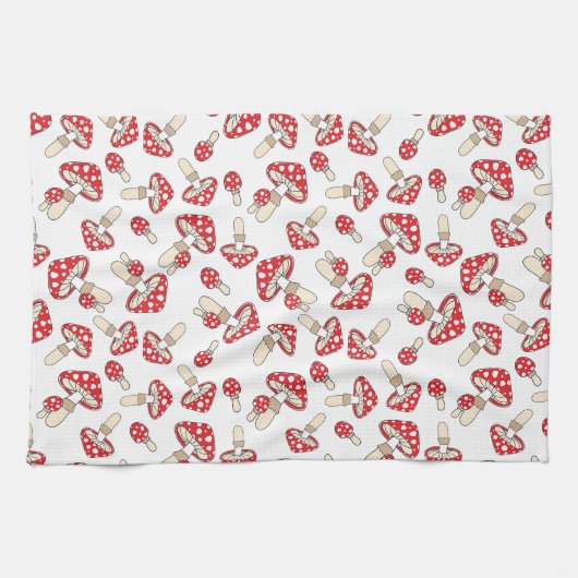 Red Polka Dot Mushrooms Geschirrtuch (Horizontal)