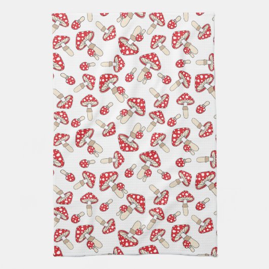 Red Polka Dot Mushrooms Geschirrtuch (Vertikal)