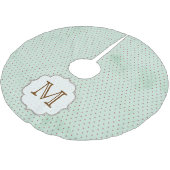 Red Polka Dot on Blue Monogram Initial Tree Skirt Polyester Weihnachtsbaumdecke (Schrägansicht)