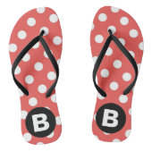 Red Polka Dot Pattern Black Monogram Badesandalen (Fußbett)