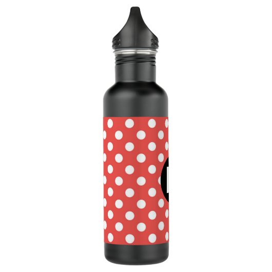 Red Polka Dot Pattern Black Monogram Edelstahlflasche (Links)