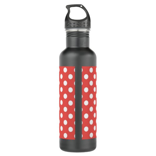 Red Polka Dot Pattern Black Monogram Edelstahlflasche (Rückseite)