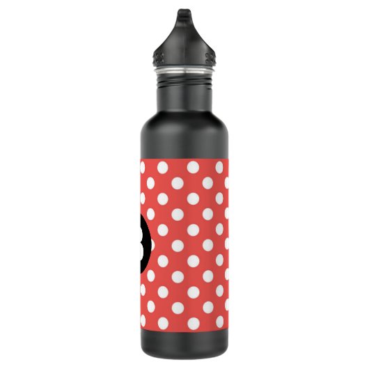 Red Polka Dot Pattern Black Monogram Edelstahlflasche (Rechts)
