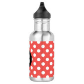 Red Polka Dot Pattern Black Monogram Edelstahlflasche (Rechts)