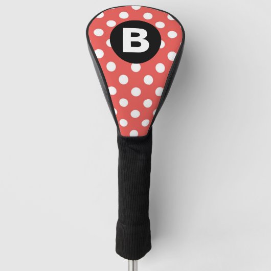 Red Polka Dot Pattern Black Monogram Golf Headcover (Vorderseite)