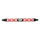 Red Polka Dot Pattern Black Monogram Kugelschreiber (Vorderseite)