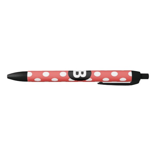 Red Polka Dot Pattern Black Monogram Kugelschreiber (Unterseite)